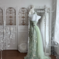 Light Green Halter Neck Floral Embroidered Waist-Cinched Mermaid Prom Gown & Evening Gown gh7352