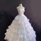 Blush pink strapless romantic gown with fitted waist and fluffy tiered cake skirt, wedding dress & bridal gown gh8225