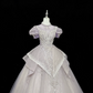 Puff Sleeves Round Neck Embroidery High-End Cinched Waist Voluminous Princess Skirt Long Romantic Dress, Wedding Gown gh7837