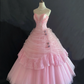 Pink Strapless Wedding Dress, Cinched Waist, Long Fluffy Princess Skirt gh8271