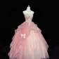 Blush Pink Strapless Embroidered Cinched Waist Voluminous Princess Skirt Romantic Dress, Wedding Gown gh7920