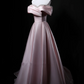 Dusty Mint Green Off-Shoulder Waist-Cinched Fitted Full Flared Long Evening Dress, Fairy Gown, Romantic Gown gh7470