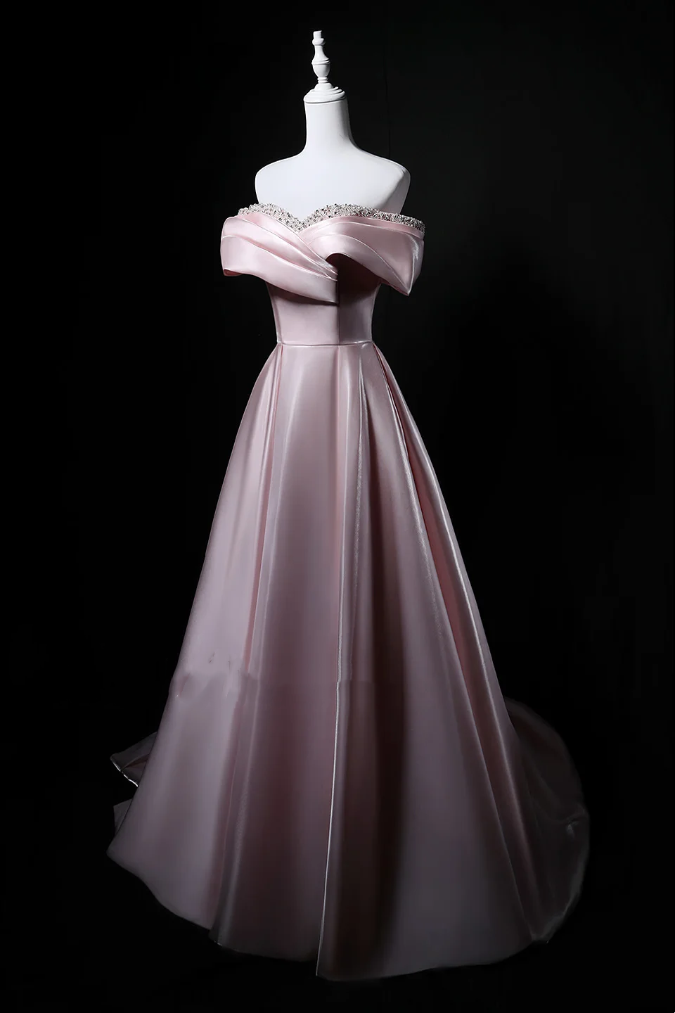 Dusty Mint Green Off-Shoulder Waist-Cinched Fitted Full Flared Long Evening Dress, Fairy Gown, Romantic Gown gh7470