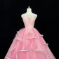 Pink Sleeveless Cinched Waist Voluminous Skirt Long Romantic Dress, Wedding Gown gh7872