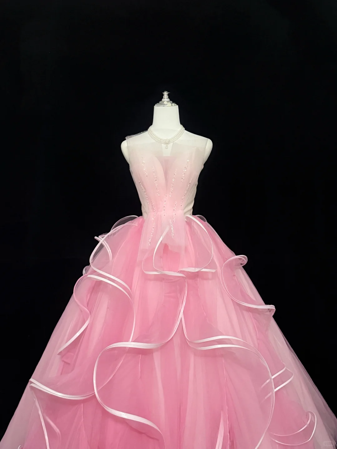 Pink Sleeveless Cinched Waist Voluminous Skirt Long Romantic Dress, Wedding Gown gh7872