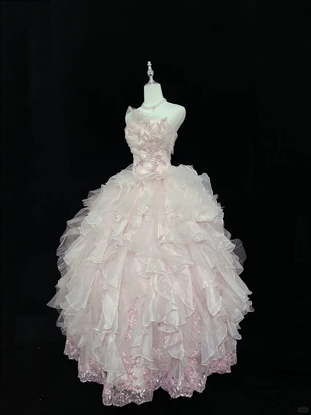 Blush Pink Unique Neckline Cinched Waist Voluminous Tiered Skirt Romantic Dress, Wedding Gown gh8056