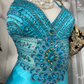 Lake Blue Spaghetti Strap Waist-Tight Slim Elegant Long Prom Dress, Evening Gown gh7197