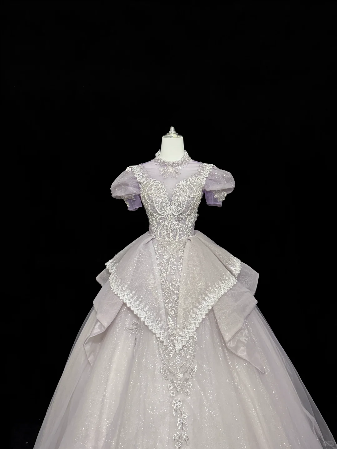 Puff Sleeves Round Neck Embroidery High-End Cinched Waist Voluminous Princess Skirt Long Romantic Dress, Wedding Gown gh7837