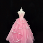 Pink Sleeveless Cinched Waist Voluminous Skirt Long Romantic Dress, Wedding Gown gh7872