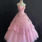 Pink Strapless Wedding Dress, Cinched Waist, Long Fluffy Princess Skirt gh8271