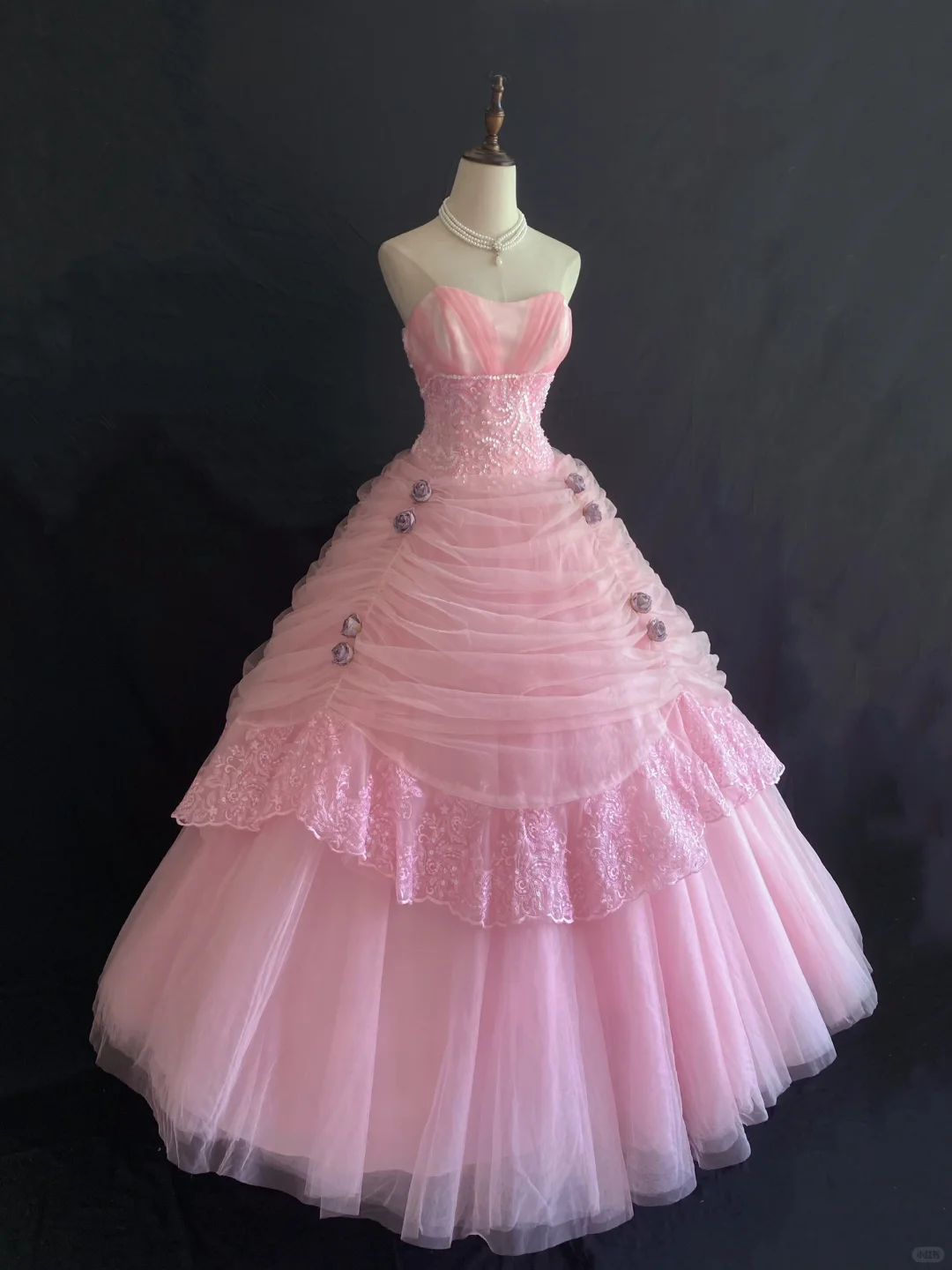 Pink Strapless Wedding Dress, Cinched Waist, Long Fluffy Princess Skirt gh8271