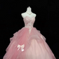 Blush Pink Strapless Embroidered Cinched Waist Voluminous Princess Skirt Romantic Dress, Wedding Gown gh7920