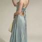 Sheer & Cutout Light Blue Pleated Gown - Cutout Spaghetti Strap Elegant Floor-Length Dress gh6980