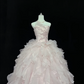 Blush Pink Unique Neckline Cinched Waist Voluminous Tiered Skirt Romantic Dress, Wedding Gown gh8056