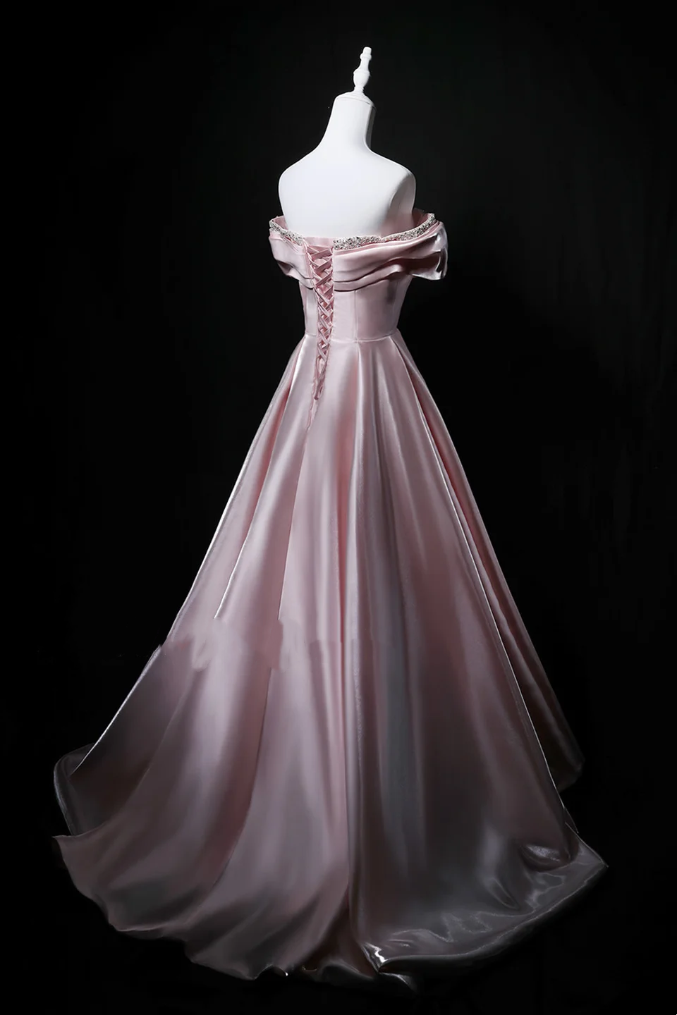 Dusty Mint Green Off-Shoulder Waist-Cinched Fitted Full Flared Long Evening Dress, Fairy Gown, Romantic Gown gh7470