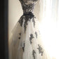 Schwarzes Schwanen-Spitzen-Blumen-Lang-Tüll-Prinzessin-Ballkleid-Abendkleid-Brautkleid gh4324