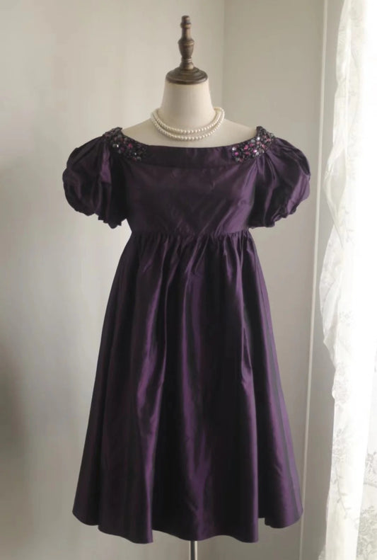 Robe de bal courte en satin violet à perles, style vintage, robe de soirée, robe de remise de diplôme, gh4496