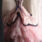 girlhomeshops - Ärmelloses Puffkleid in Rosa und Blau mit kontrastierender Spitze, bodenlanges Abendkleid aus Satin im Retro-Stil, gh5830