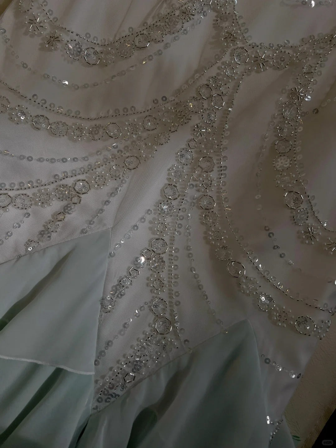 Mint Green Beaded Flowing Long Chiffon Ball Gown Birthday Party Dress Evening Dress gh4407