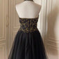 Robe de soirée courte en tulle ornée de perles noires, robe de bal, robe de fête d'anniversaire, gh4848
