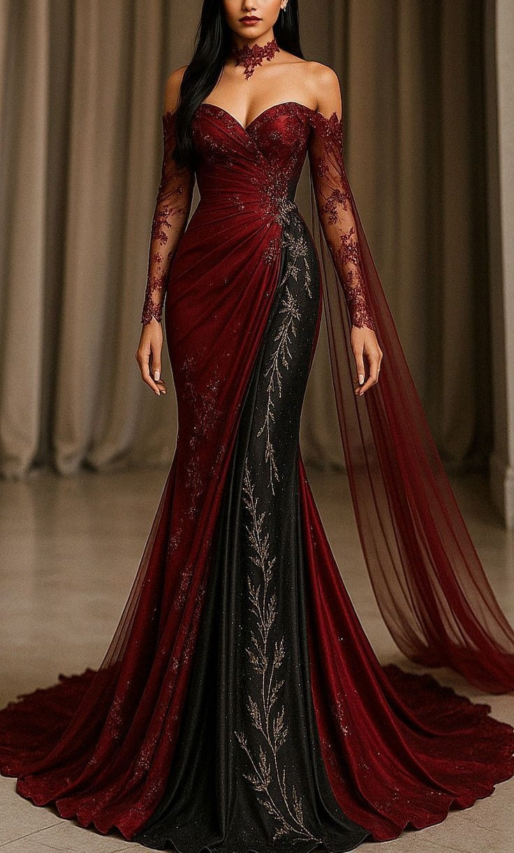 girlhomeshops-Burgunderrot, exquisites, perlenbesetztes, bodenlanges, elegantes Retro-Ballkleid, Abendkleid gh5944