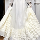 Ivory Vintage Frilled Collar Lantern Sleeve Multi‑Layer Lace‑Ruffle Long Train Wedding Dress gh8764
