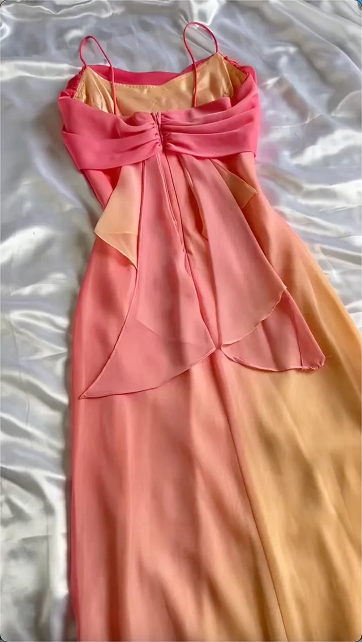 orange mode farbverlauf elegante spaghetti trägern lange chiffon ballkleid abendkleid partykleid gh3608