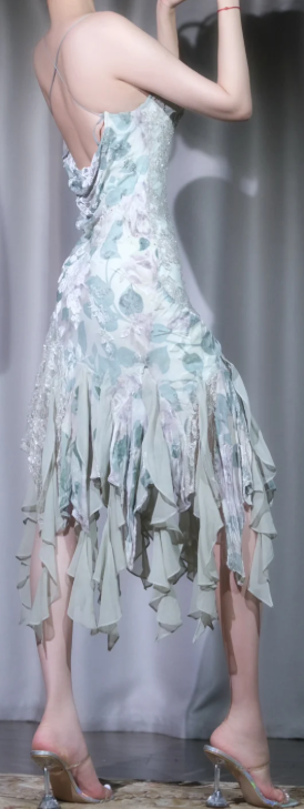 ✨Girlhomeshops-Mint Green Beaded Cowl Neck Short Cocktail Dress Irregular Ruffle Hem gh10112