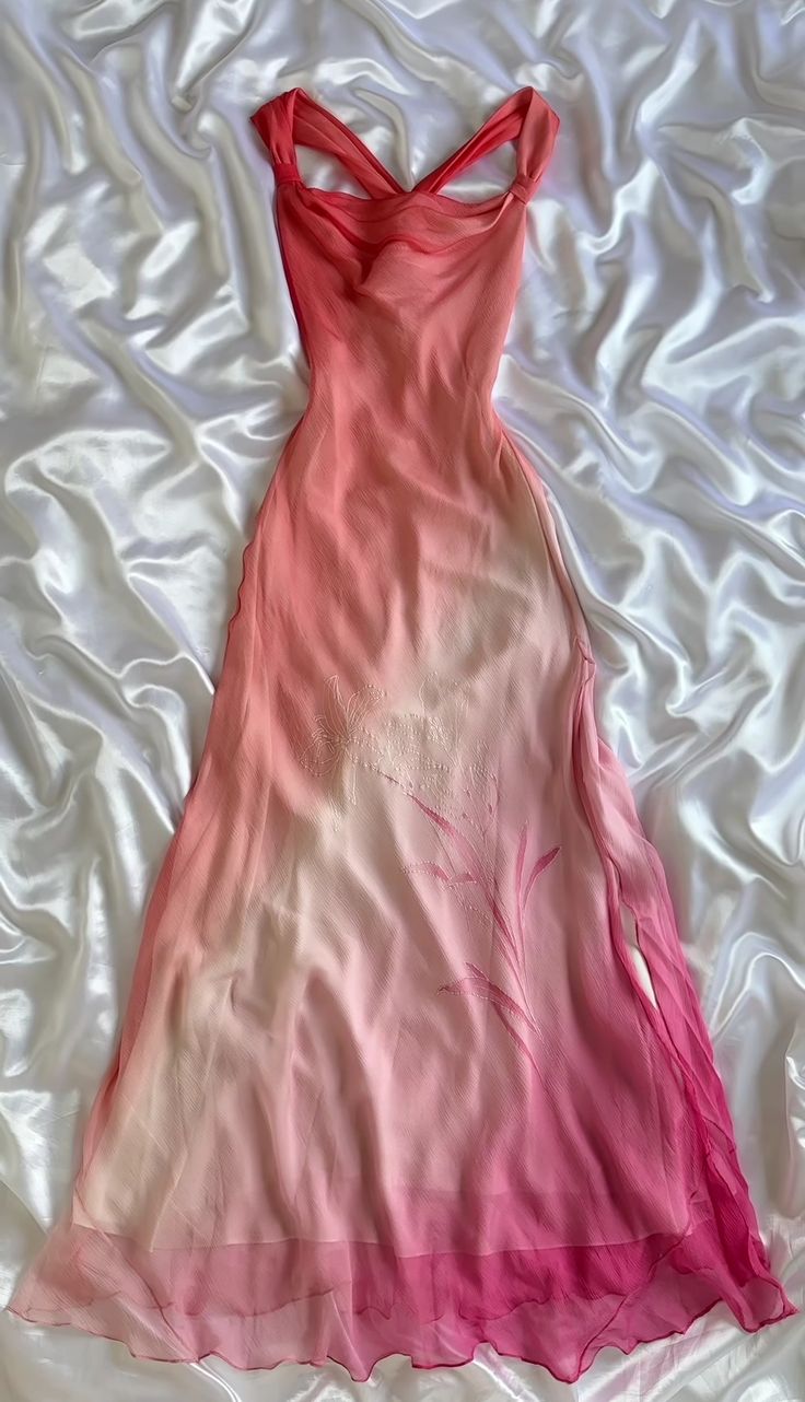 Robe de soirée longue en mousseline de soie rose à dégradé de mode orchidée élégante gh3281