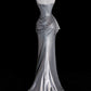 Silbernes, wunderschönes, schimmerndes, schmal geschnittenes, langes Satin-Ballkleid, Abendkleid, Partykleid, gh4967