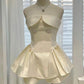 Girlhomeshops-Beige kurzes Homecoming-Kleid Geburtstagspartykleid gh5397