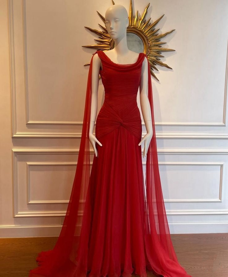 Robe de soirée longue rouge en mousseline de soie, robe de bal formelle, robe de soirée gh4902