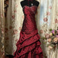 Red tube top shiny retro elegant long layered satin ball gown evening dress gh3101