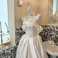 Ivory Satin Strapless Waist-Cinched Full Flared Skirt Romantic Dress, Wedding Gown gh7645