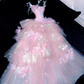 ✨Girlhomeshops-Pink Feather 3D Floral Tiered Ball Gown Prom Dress gh10182
