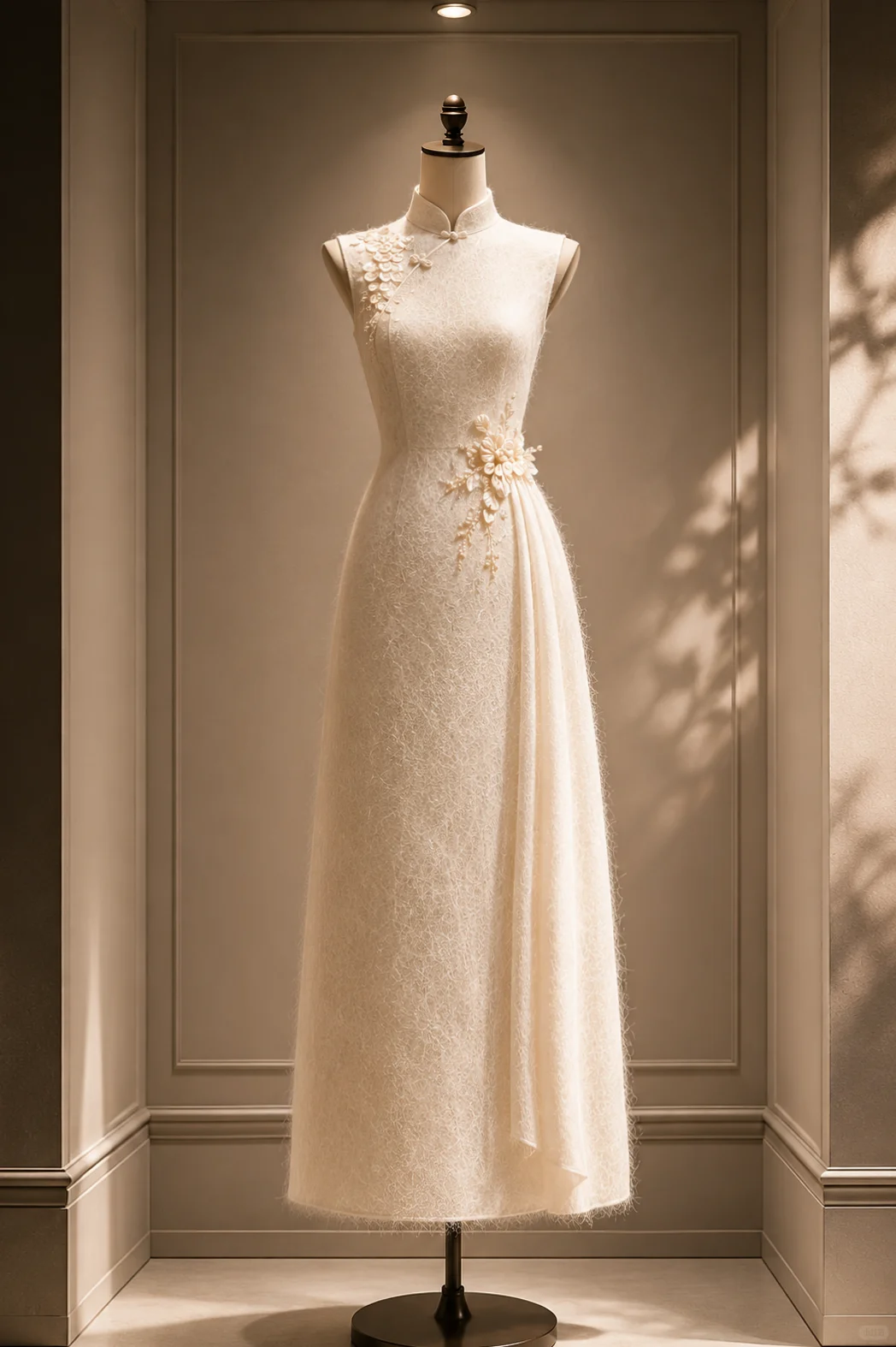 ✨Girlhomeshops-Cream Chinese Qipao Bridal Gown with 3D Floral Appliques gh10352