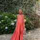 Red Orange V-neck Elegant Long Satin Evening Dress Party Dress Wedding Guest Dress gh3767
