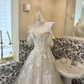 Ivory Strapless Embroidered Waist-Cinched A-Line Long Romantic Dress, Wedding Gown gh7692