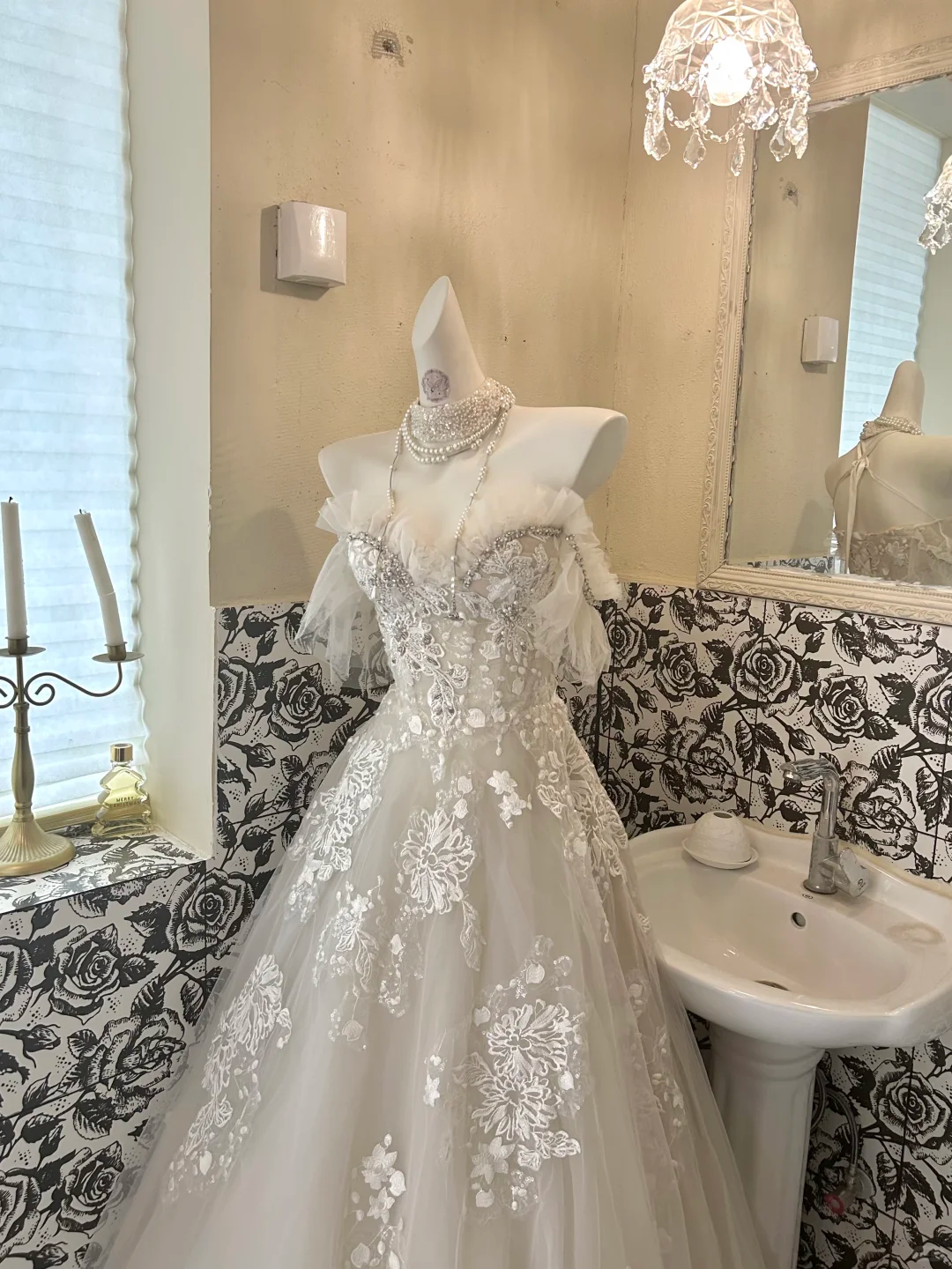 Ivory Strapless Embroidered Waist-Cinched A-Line Long Romantic Dress, Wedding Gown gh7692
