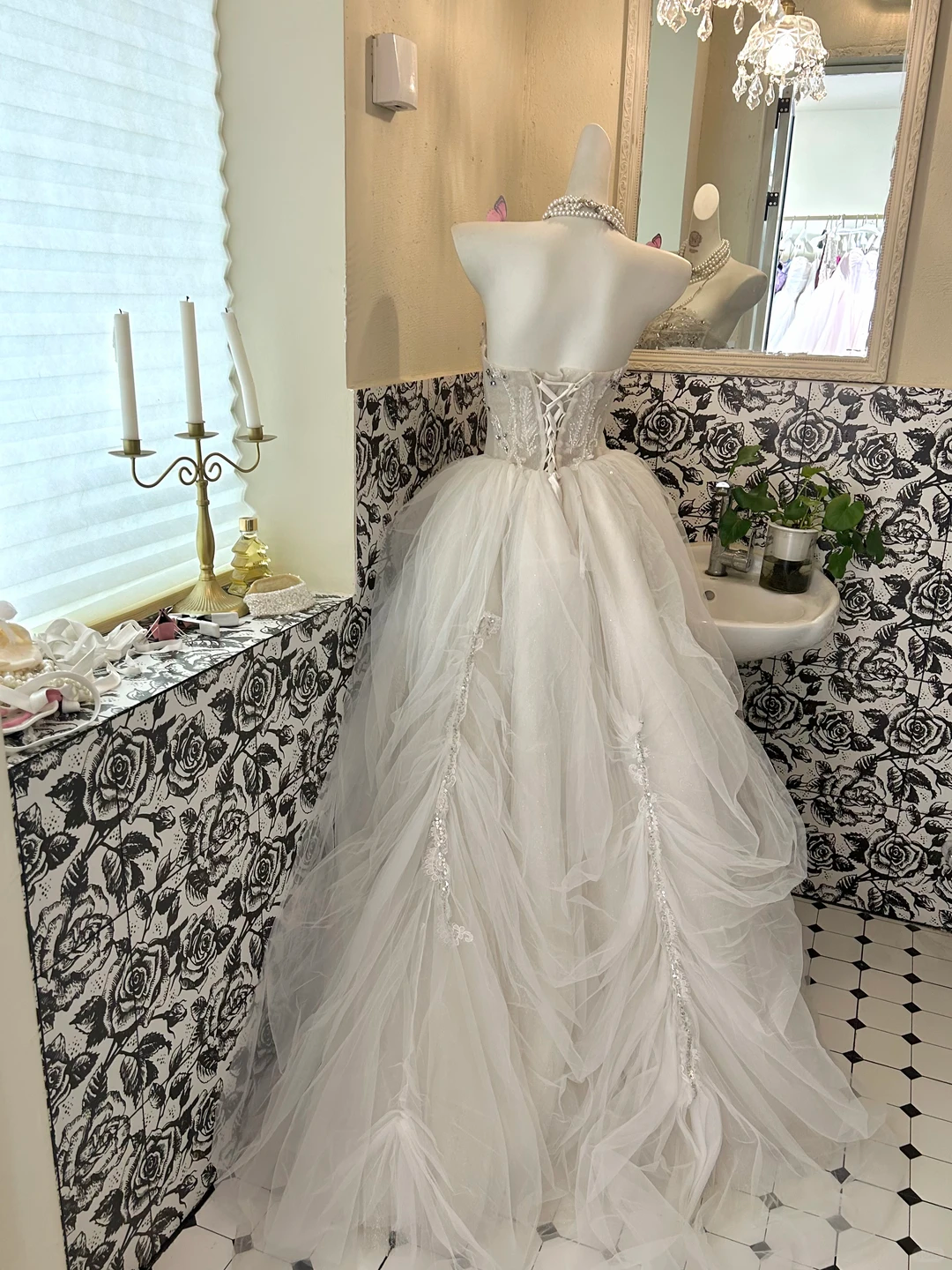 Ivory Strapless Waist-Cinched Full Flared Skirt Long Romantic Dress, Wedding Gown gh7646