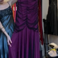 Halter Dark Purple Prom Dress Mesh Ruched Black Tulle Overlay A Line Formal Evening Gown gh9822