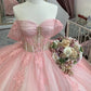 Rosa Glitzer Off-Shoulder Kristall Applique Spitze Tüll Süße Lange Ballkleid Abendkleid Erwachsene Zeremonie Kleid Graduierung Kleid gh3133