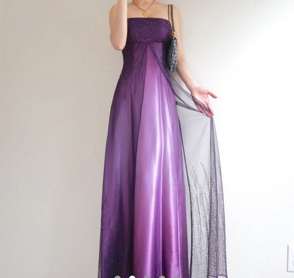 ✨Girlhomeshops-Purple Ombre Beaded Sparkle Tulle A Line Formal Prom Gown gh10250