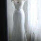 Off‑the‑Shoulder Mermaid Wedding Dress, Vintage Lace Bodice Detachable Ruffle Sleeves Satin Waistband Slit Lace Train Bridal Gown gh9108