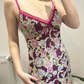 Purple Vintage Spaghetti Strap Printed Luxury Fitted Waist Slim Sexy Prom Gown, Evening Party Dress gh8450