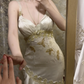 Ivory Exquisite Gold Beading Long Satin Mermaid Slim Fit Ruffle Ball Gown Evening Gown Party Dress gh4252