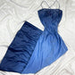 Blue Vintage Fashion Elegant Retro Exquisite Beaded Spaghetti Strap Long Satin Tulle Ball Gown Evening Gown Party Dress Prom Gown gh3895