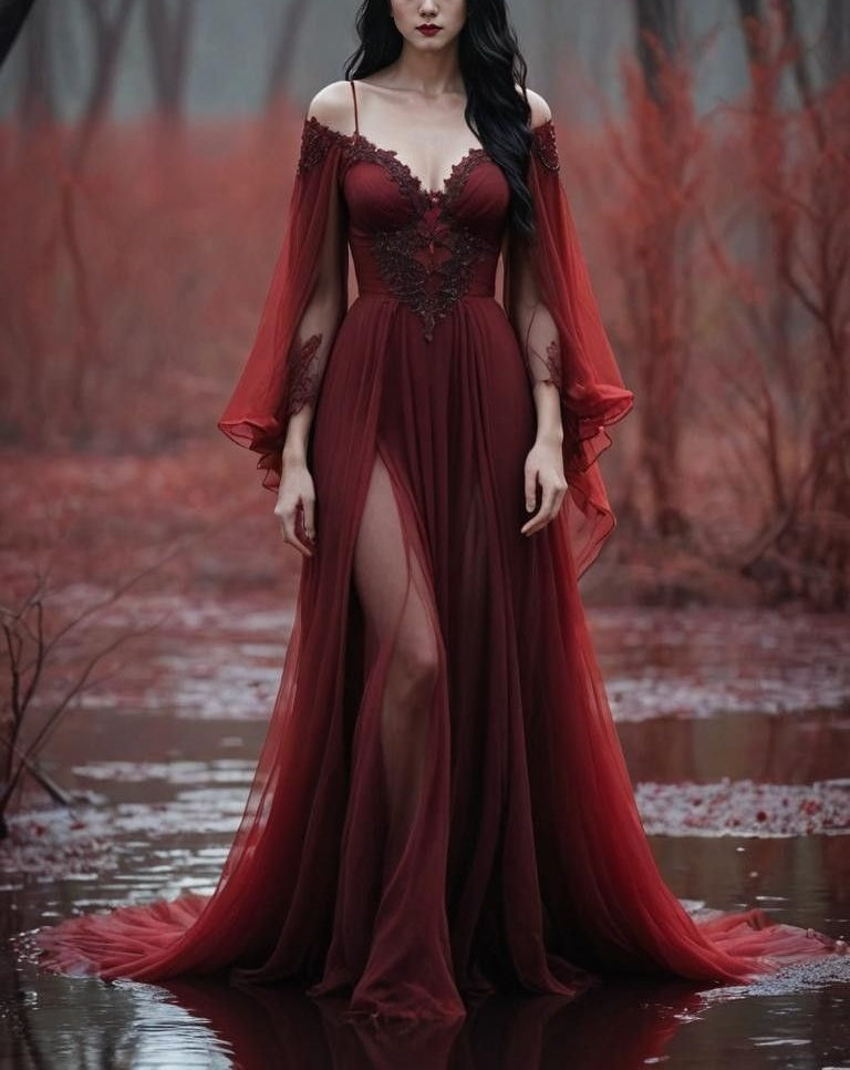 girlhomeshops-Langarm Tüll Bodenlang Schleppe Retro Elegant Ballkleid Abendkleid gh5943
