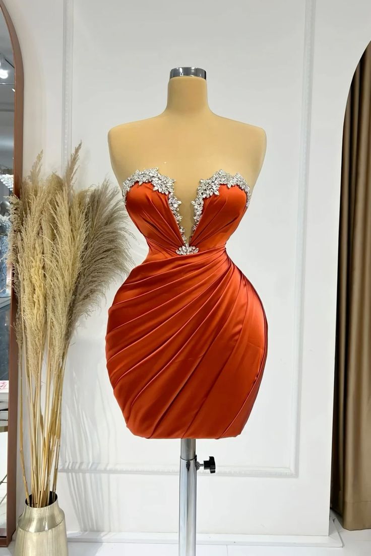 Orange Fashion Elegant Exquisite Beading Short Sexy Satin Ball Gown Evening Dress Party Dress gh3425