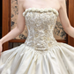 Ivory Vintage Satin Ball Gown Wedding Prom Dress, Strapless 3D Floral Trim, Beaded Embroidered Bodice, A‑Line Long Train gh8694
